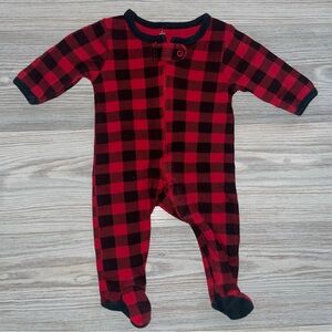 The Peanut Shell Baby Boys 1PC Sleep & Play Sleeper 3M Black & Red Plaid Footie